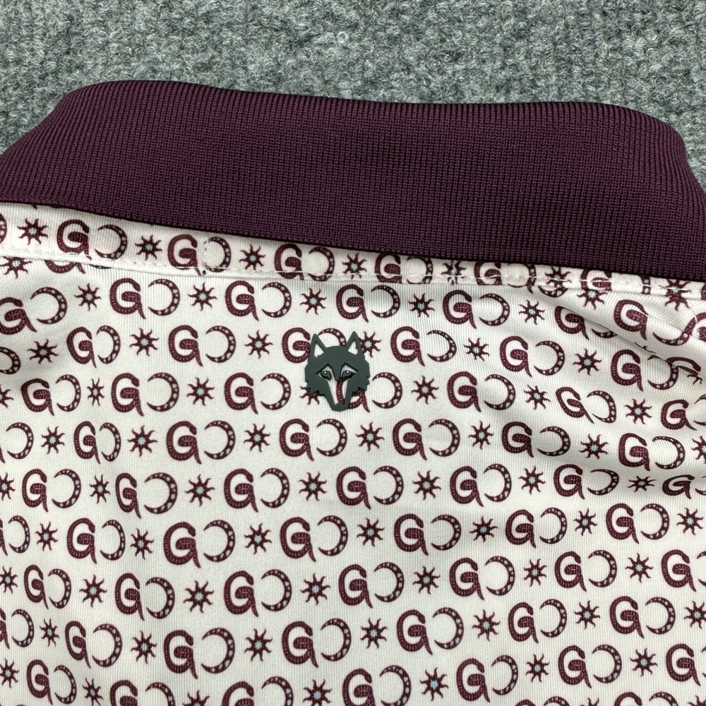 Greyson Clothiers Mens Small White Burgundy Logo Print Golf Polo Shirt Stretch - Picture 7 of 9